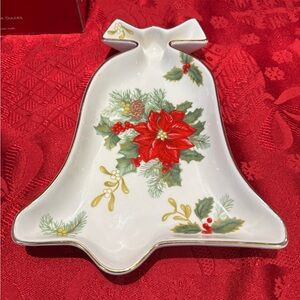 Mikasa White Bell Dish with Red Poinsettia and Gold Trim